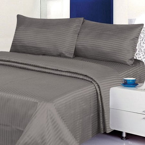 100% Cotton Satin Dobby Stripe Sheet 1800 Series Twin Size Set Assorted Silver Color