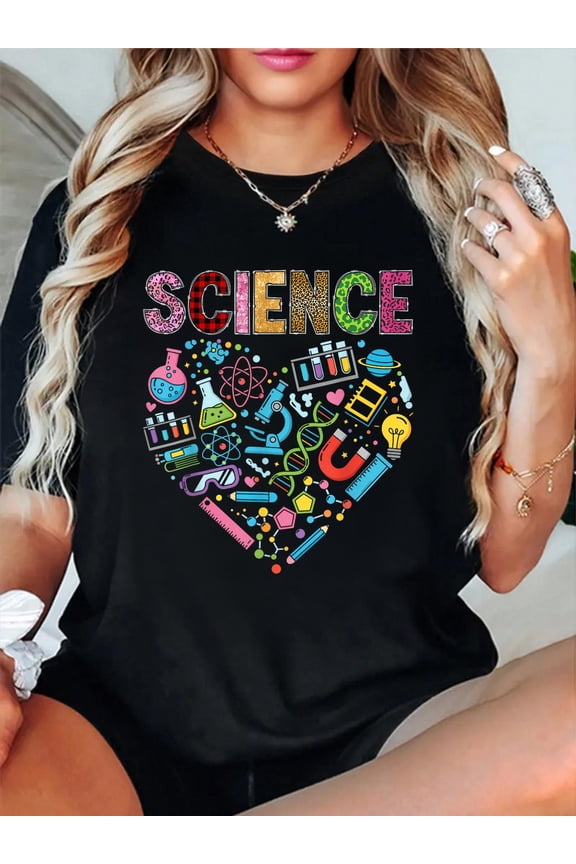 100% Cotton Science Teacher Periodic Table Classroom Vibes T-Shirt Women's Graphic Tee Casual Tops