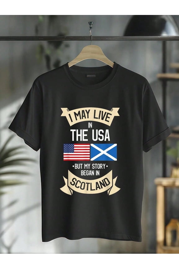 100% Cotton Scotland American Flag USA Scottish Roots Gifts T-Shirt Women's Men's Graphic Tee,Casual Short Sleeve Shirt
