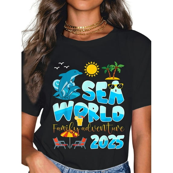 100% Cotton Sea World Dolphin Family Adventure Trip 2025 Spring Break T-Shirt