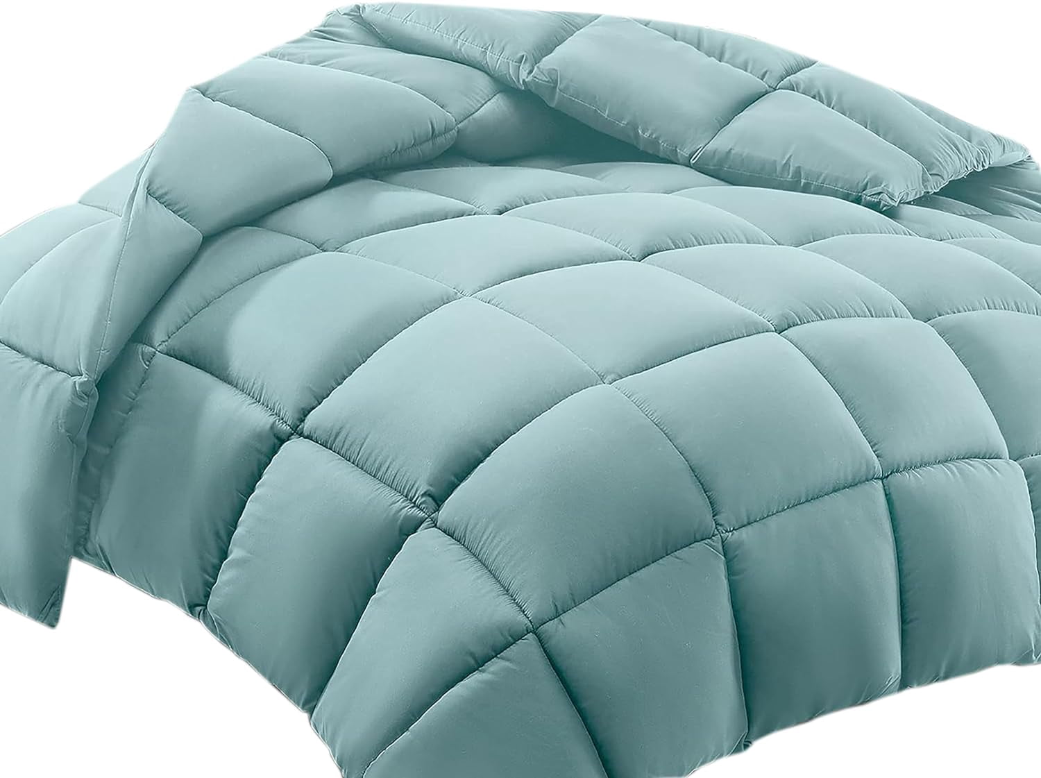 100% Cotton All Season Down Alternative 1pc Box Stitched Comforter, Duvet Insert Cover, Pattern Solid Aqua Blue Color Super King Plus (128"x120") Size Machine Washable Lightweight