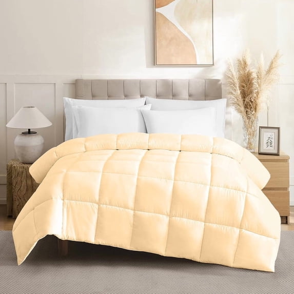 100% Cotton All Season 1pc Box Stitched Comforter, Duvet Insert Cover, Pattern Solid Beige Color Super King Plus (128"x120") Size Machine Washable Lightweight