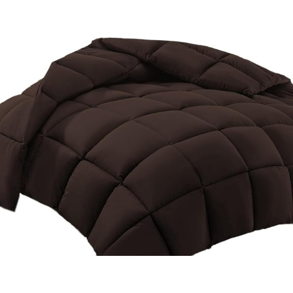 100% Cotton All Season 1pc Box Stitched Comforter, Duvet Insert Cover, Pattern Solid Brown Color Oversized Queen (98"x98") Size Machine Washable Lightweight