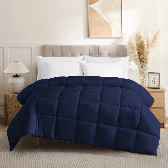100% Cotton All Season 1pc Box Stitched Comforter, Duvet Insert Cover, Pattern Solid Navy Blue Color Twin (66"x90") Size Machine Washable Lightweight