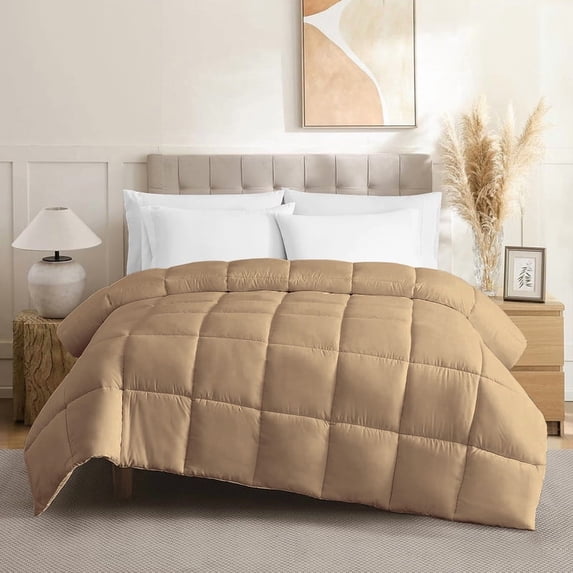 100% Cotton All Season 1pc Box Stitched Comforter, Duvet Insert Cover, Pattern Solid Taupe Color Queen (90"x90") Size Machine Washable Lightweight