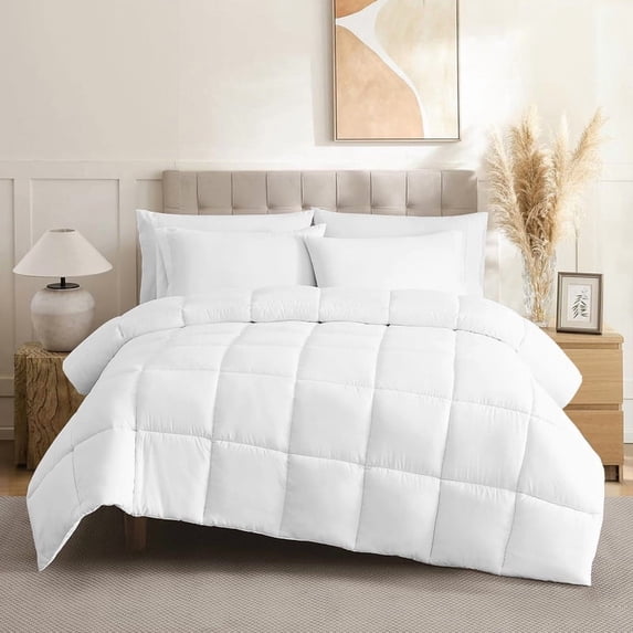 100% Cotton All Season 1pc Box Stitched Comforter, Duvet Insert Cover, Pattern Solid White Color Oversized King (120"x98") Size Machine Washable Lightweight