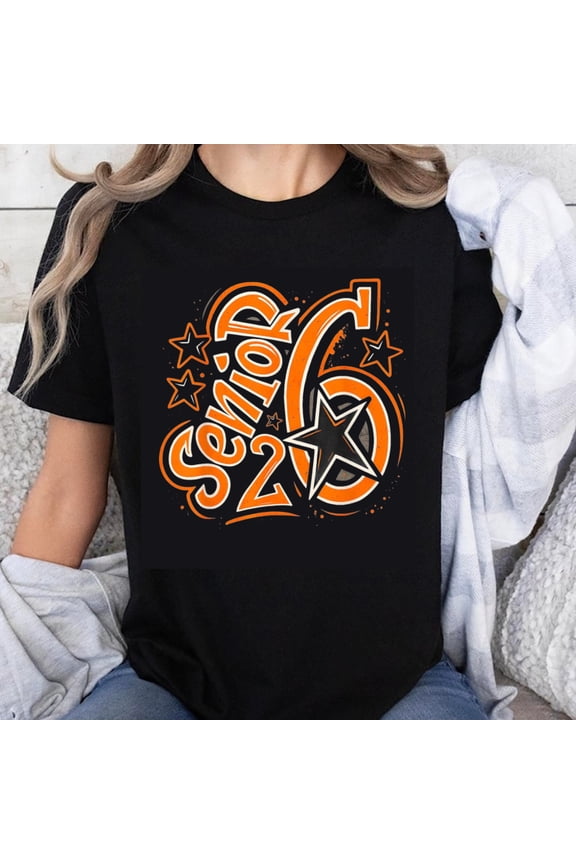 100% Cotton Senior 2026 Class Graduation Gift For High School Students Orange Star Design T-Shirt