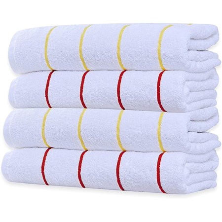 100% Cotton Set Of 4 Beach Towel Large Absorbent Cabana Striped Lightweight, Quick Drying For Adults - Red  Yellow - 30 X 68 Inch