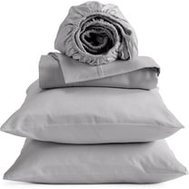 100% Cotton Sheet Set | 400 Thread Count - Bedding Sheets & Pillowcase | Deep Pocket Fits up to 18" Mattress | Queen - Medium Gray - 4PC | in-Hance Finished Certified | at Ease Collection