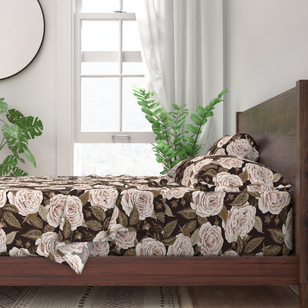 100 Cotton Sheets, California King 4pc Set Roses Dark Academia Pink