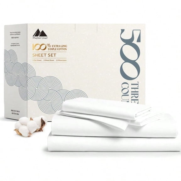 100 Cotton Sheets Full Size Bed Set 500 Thread Count Sheets Full Size 4 PC Set White Soft Cooling HotelQuality 16 Deep Pocket Cotton Bedsheet for Hot Sleepers