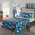 thumbnail image 1 of 100% Cotton Sheets Kids Full Sheets for Kids Girls Boys Teens Children Sheets Bed Sheets for Kids Soft Fitted Flat Printed Sheet Pillowcase Bedding Bed Set Navy Blue Dinosaur(Full), 1 of 6