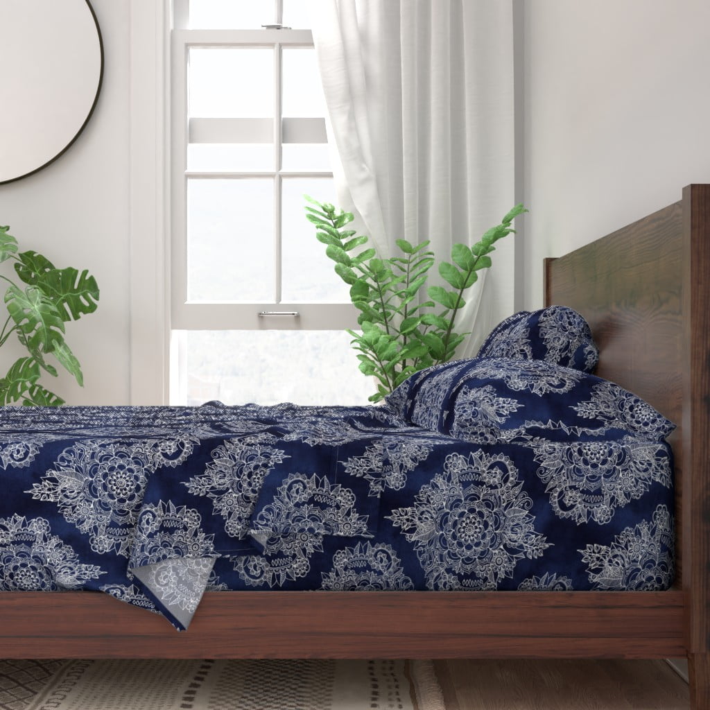 100 Cotton Sheets, King 4pc Set Cream Floral Moroccan Doodle Deep