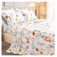 100 Cotton Sheets for Queen Size Bed, Flowers & Green Plant Pattern