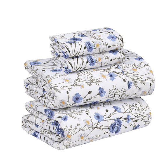100% Cotton Sheets Queen Size Set, 4 Pieces, Soft & Breathable Weave Bedding, Deep Pocket 16", Hotel Standard, Crisp Cool Feeling, Durable, Perfect Floral Bed Sheet, Sweet Pea