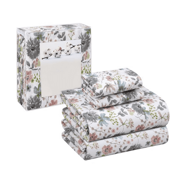 100% Cotton Sheets Queen Size Set, 4 Pieces, Soft & Breathable Weave Bedding, Deep Pocket 16", Hotel Standard, Crisp Cool Feeling, Durable, Perfect Floral Bed Sheet, Dandelion Field