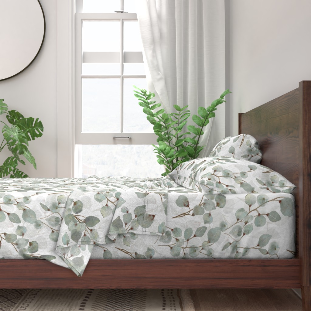 100 Cotton Sheets, Twin 3pc Set Eucalyptus Leaves Green Floral
