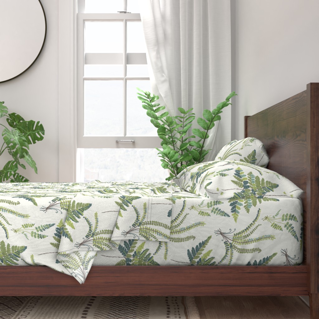 100 Cotton Sheets, Twin 3pc Set Fern Botanical Ferns Green Leaves