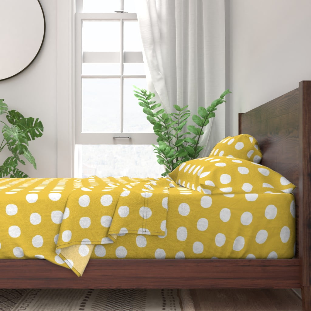 100 Cotton Sheets, Twin 3pc Set Mustard Yellow Polka Dot Modern