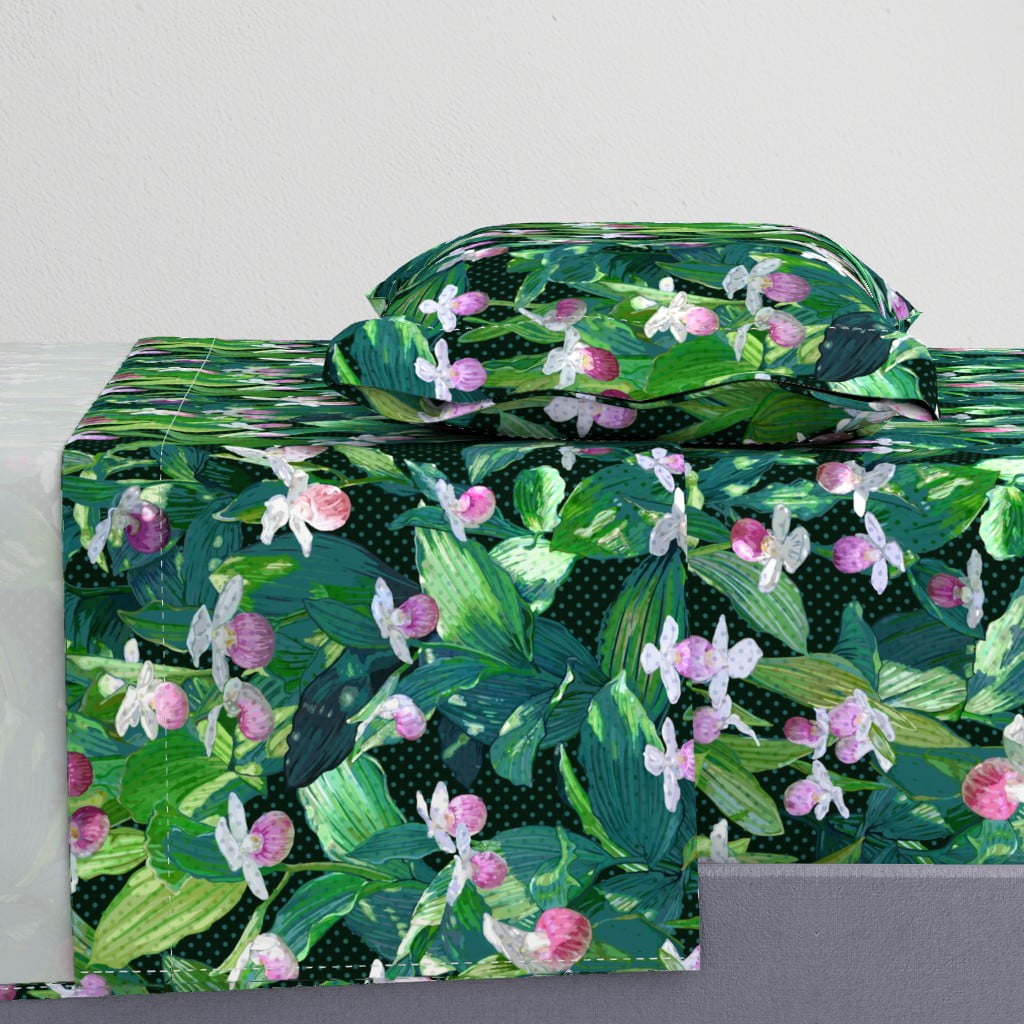 100 Cotton Sheets, Twin XL 3pc Set Lady Slipper Teal Leaves Tropical