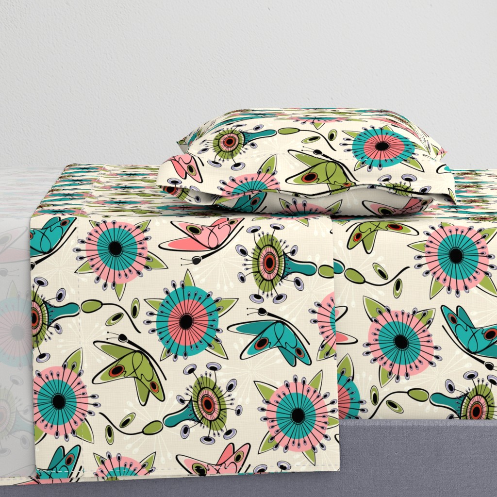 100 Cotton Sheets, Twin XL 3pc Set Mod Butterflies Flowers Butterfly