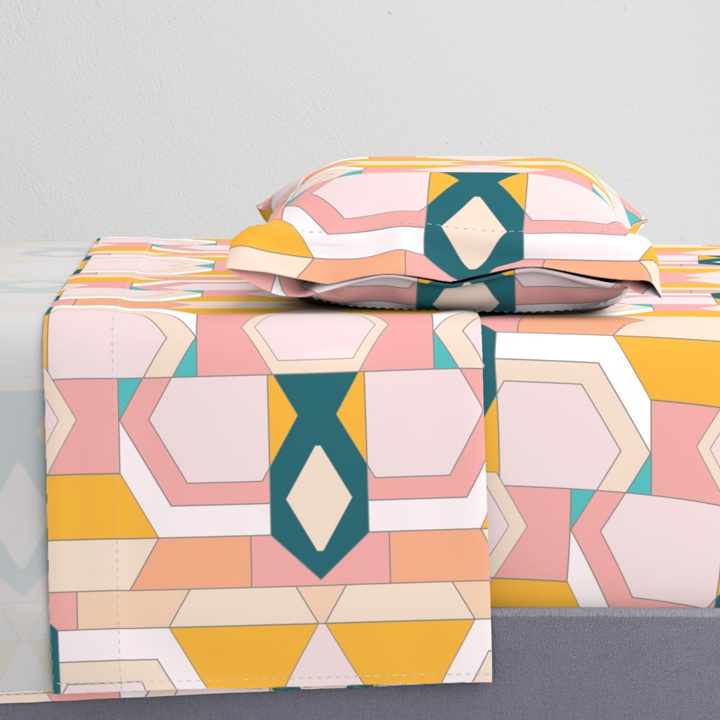 100 Cotton Sheets, Twin XL 3pc Set Stained Glass Midcentury Modern