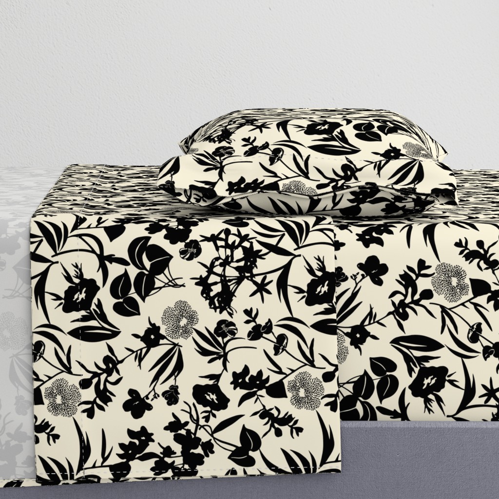 100 Cotton Sheets, Twin XL 3pc Set Tropical Blooms Black Sand White