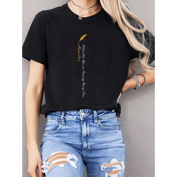100% Cotton Shirt Black Hamilton Quote Classic Time T-Shirt Women Shirt