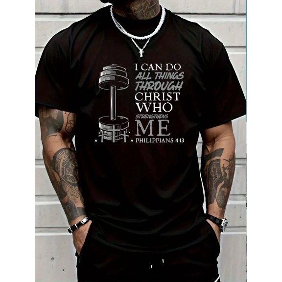 100% Cotton Shirt Can Do All Things Weightlifter Christian Gym Bible Verse T-Shirt