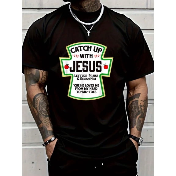 100% Cotton Shirt Catch Up With Jesus Christian Funny GIft T-Shirt
