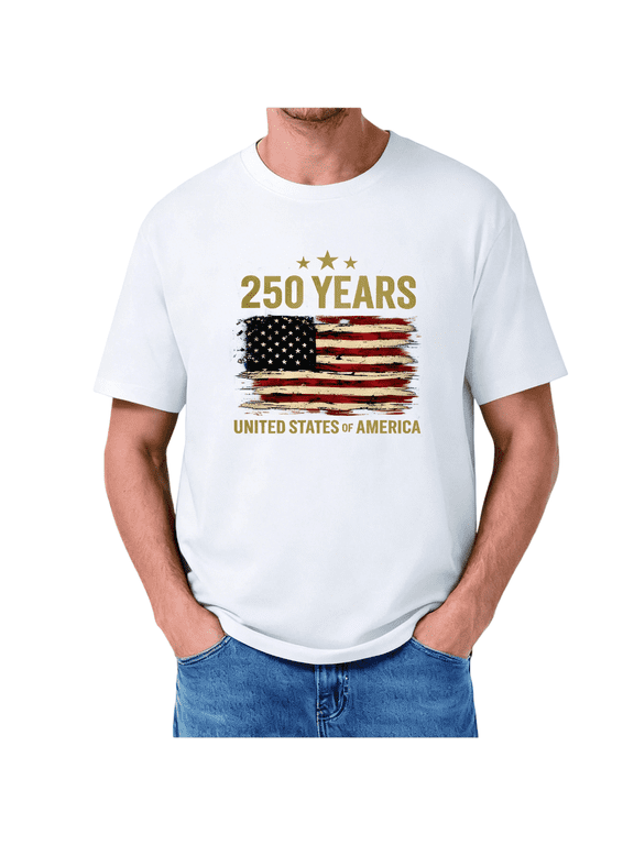 100% Cotton Shirt White Retro USA Flag 250th Anniversary Shirts for Celebrate 250th Anniversary of America 250 Years Patriotic Shirts for Men Women