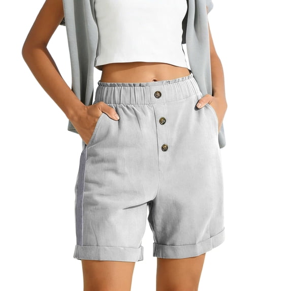 100% Cotton Shorts for Women Button Wide Elastic Waist Pockets Pleats Baggy Multicolored Plus Size Gym Shorts for Basketball Running Biker S-2XL