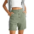 thumbnail image 1 of 100% Cotton Shorts for Women Button Wide Elastic Waist Pockets Pleats Baggy Multicolored Plus Size Gym Shorts for Basketball Running Biker S-2XL, 1 of 9