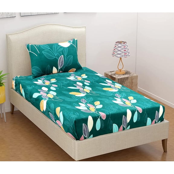 100% Cotton Single Bed Sheet With 1 Matching Pillow Covers For Single | 60 X 90 Inches, Dark Green - Ideal For All Season Comfortable Bedsheet