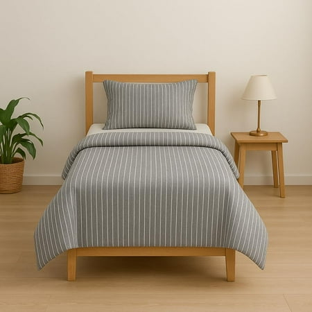 100% Cotton Single Bedsheet - 60 X 90 Inches, Grey | Suitable For Winter & Summer - Striped Traditional Bedsheet Design