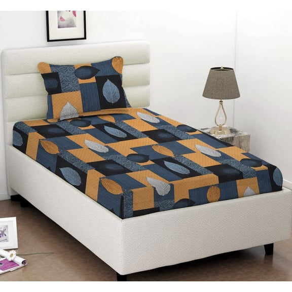 100% Cotton Single Bedsheets With 1 King Size Pillow Cover | 60 X 90 Inches, Multicolor - Super Soft Premium Brushed Glace Cotton Bedsheet, Breathable & Wrinkle Free