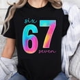 thumbnail image 1 of 100% Cotton Six 67 Seven Rainbow Colorful Number Design Women's Casual Fashion T-Shirt, 1 of 5