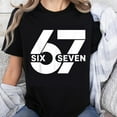thumbnail image 1 of 100% Cotton Six Seven 67 Graphic Tee Shirt Unisex Casual Fashion Top Trendy Number Design Black Tshirt for Men Women, 1 of 6