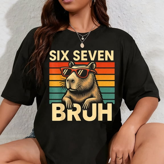 100% Cotton Six Seven Bruh Capybara Retro Vintage Funny 67 Meme Kids T-Shirt