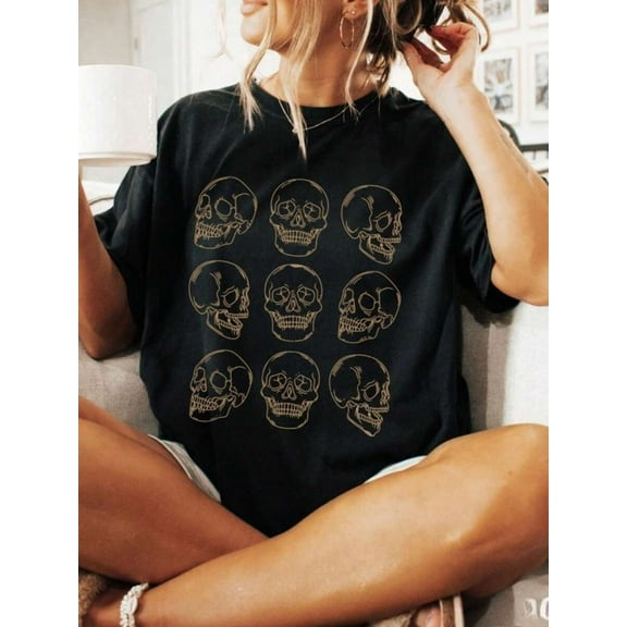 100% Cotton Skeleton Shirt, Skull Halloween Shirt, Vintage Halloween Shirt, Skull Shirt, Gothic Halloween, Shirts For Women, Fall Tee