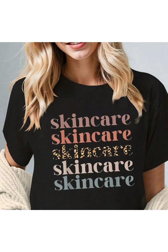 100% Cotton Skincare Skin Esthetician Skin Care Retro Skincare Women's Round Neck Short Sleeve T-Shirt Fashion Graphic Tees Women Top