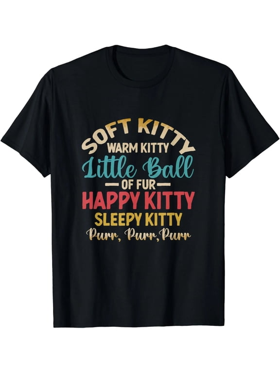 100% Cotton Soft Kitty Cat Print T-Shirt, Funny Animal Graphic Tee, Cozy Casual Shirt, Crew Neck Short Sleeve Gift Top for Men and Women