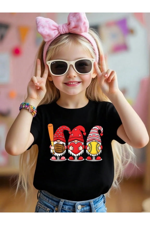 100% Cotton Softball Baseball Valentine' Day Gnomes Cute Red Hearts Kid T-Shirt Graphic T-shirts for boys and girls