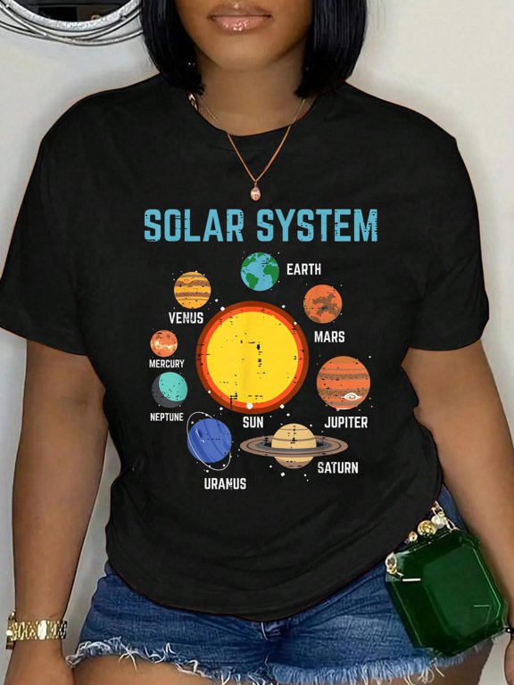 100% Cotton Solar System Sun Planets Galaxy Astronomy Women T-Shirt Women's Graphic Tee Casual Tops