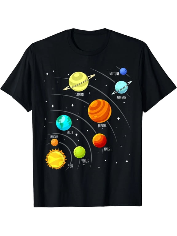 100% Cotton Space Planet T-Shirt, Solar System Astronomy Graphic Tee, Science Lover Gift Shirt for Men and Women, Adult Unisex Short Sleeve Casual T-Shirt
