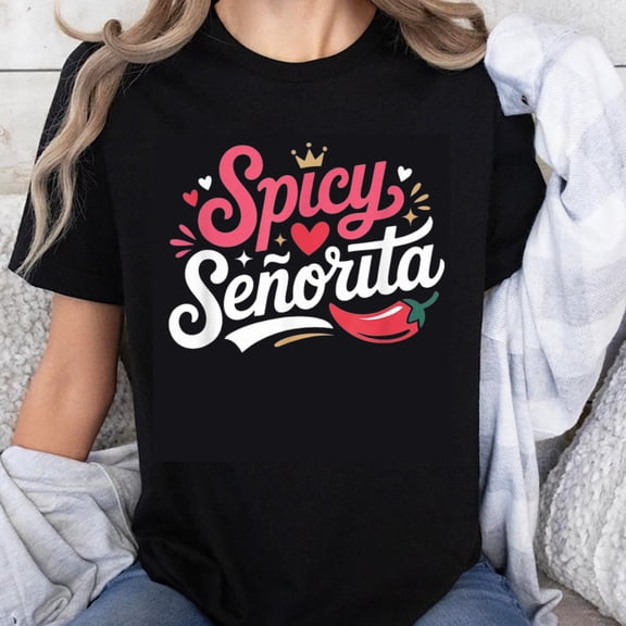100% Cotton Spicy Senorita Women's Funny Cute Casual Summer Graphic Tee With Chili Pepper Design T-Shirt