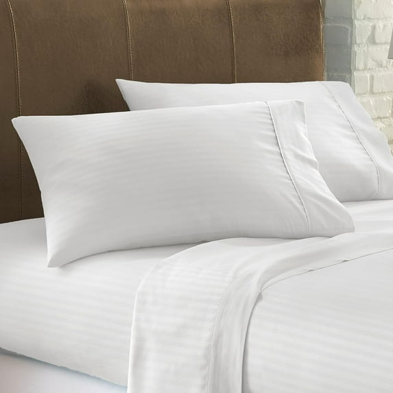 100% Cotton Split Queen Sheets 30" x 80" for Adjustable Bed - 500 Thread Count 5 PC Sateen Sheet Set - Soft, Cooling Cotton Sheets - 30" Inch Deep Pocket Sheets (White Stripe)
