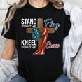 thumbnail image 1 of 100% Cotton Stand for the Flag Kneel for the Cross American Flag Christian Cross Design T-Shirt for Men Women Patriotic Religious Shirt, 1 of 5