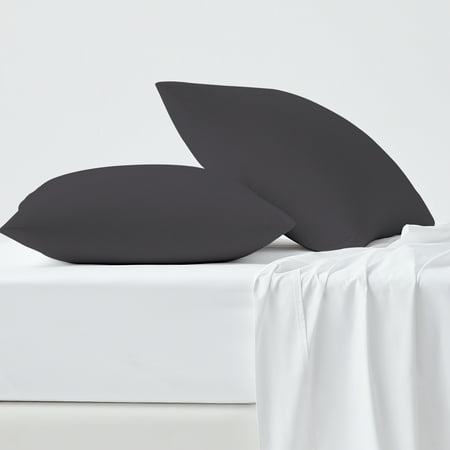 100% Cotton Standard Pillowcase, 300 Thread Count Wrinkle Resistant, Quick Dry, Soft & Smooth 2-Piece Set Dark Gray by Color Sense
