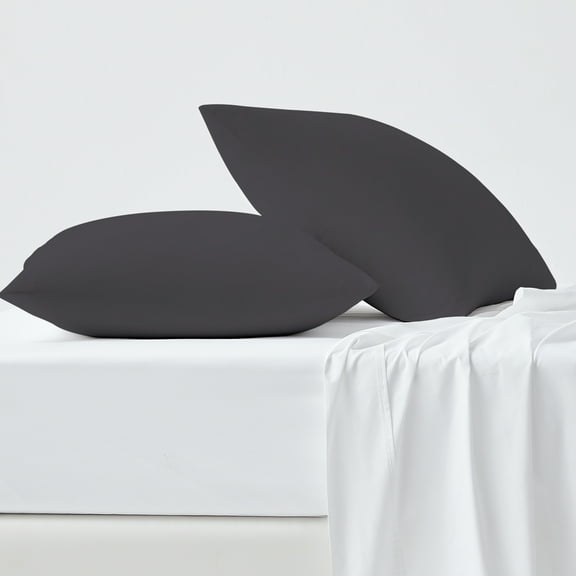 100% Cotton Standard Pillowcase, 300 Thread Count Wrinkle Resistant, Quick Dry, Soft & Smooth 2-Piece Set Dark Gray by Color Sense